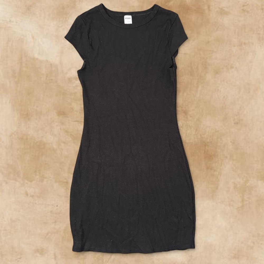 PINK Victoria's Secret Black Ribbed Bodycon Mini Dress Women's Large